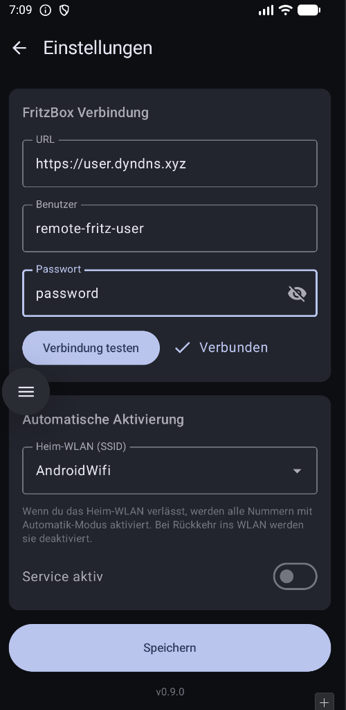 Einstellungen ausgefüllt